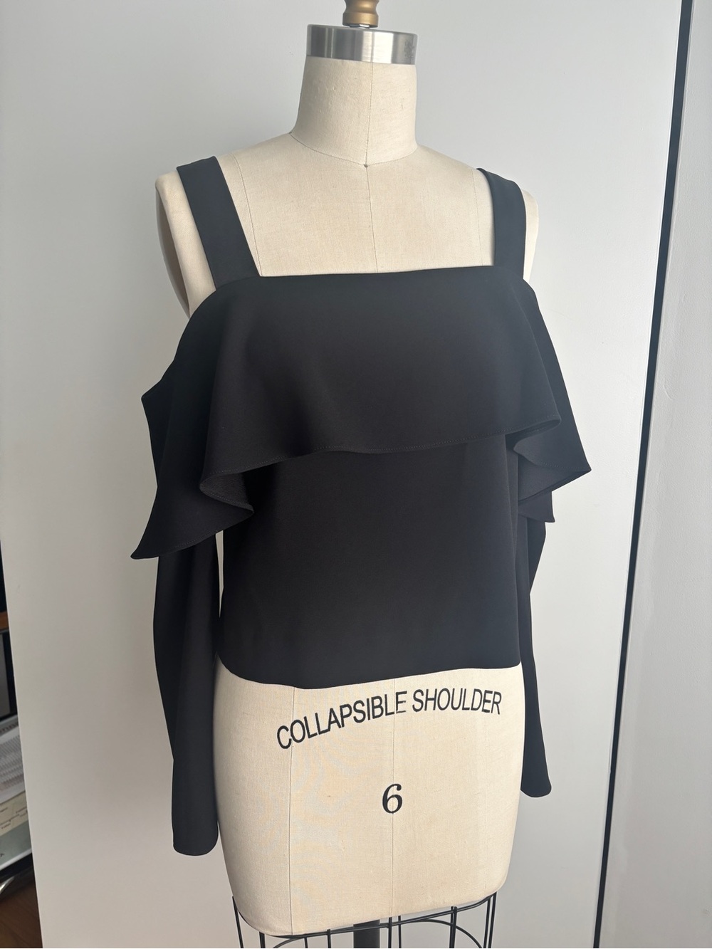 Ramy Brook Black Cold-Shoulder Ruffle Blouse